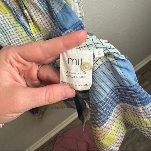 Mii Collection Handwoven Plaid Blue Small Midi Dress Lightweight Summer Colorful - Picture 6 of 8